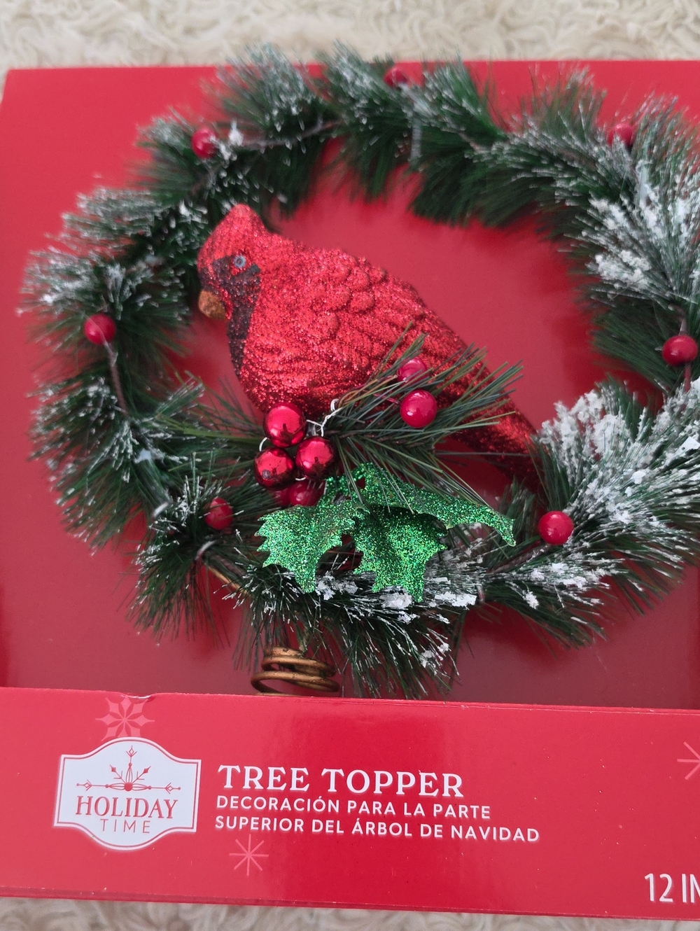 Holiday Time Red and Green Cardinal Tree Topper